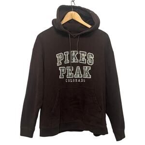 Ouray Pikes Peak Colorado Size M Hoodie Sweatshirt Brown Plaid Patch Letters